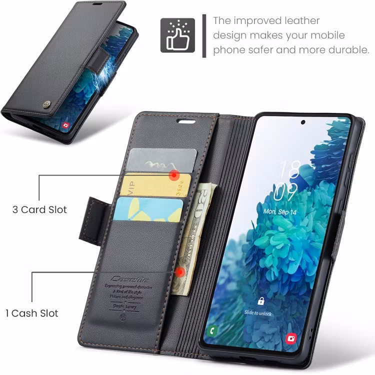 Samsung S20 FE - Fodral Premium Läder 4-FACK CaseMe® Svart