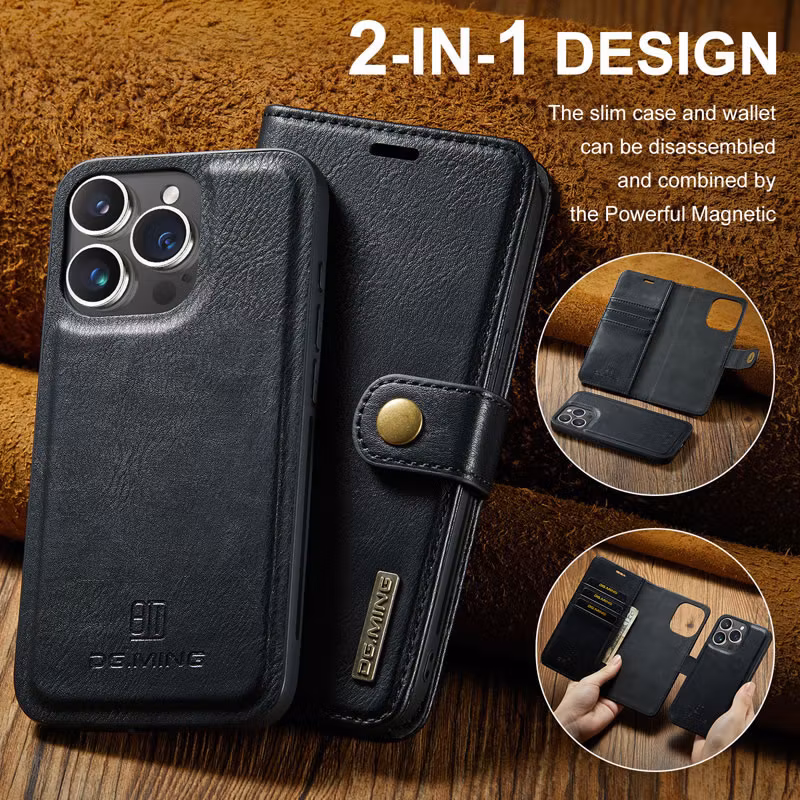 iPhone 12/12 Pro - DG.MING® 2in1 Magnet Plånboksfodral Svart