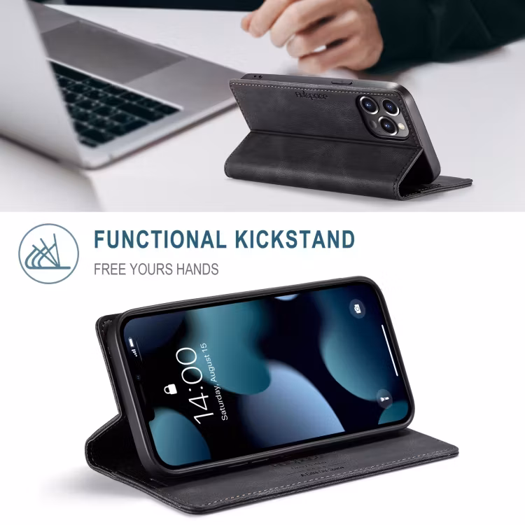 iPhone 14 Pro Max - Premium RFID Skyddat Läder Fodral Svart