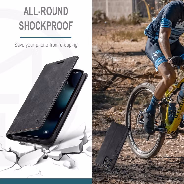 iPhone 14 Pro Max - Premium RFID Skyddat Läder Fodral Svart