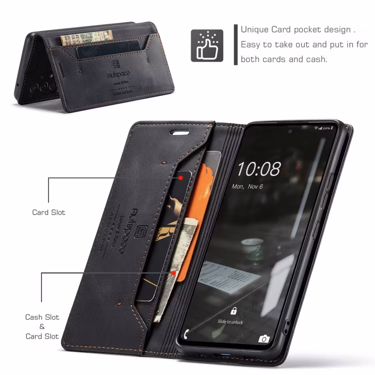 Samsung A53 - Premium Läder Fodral RFID Skyddat Svart