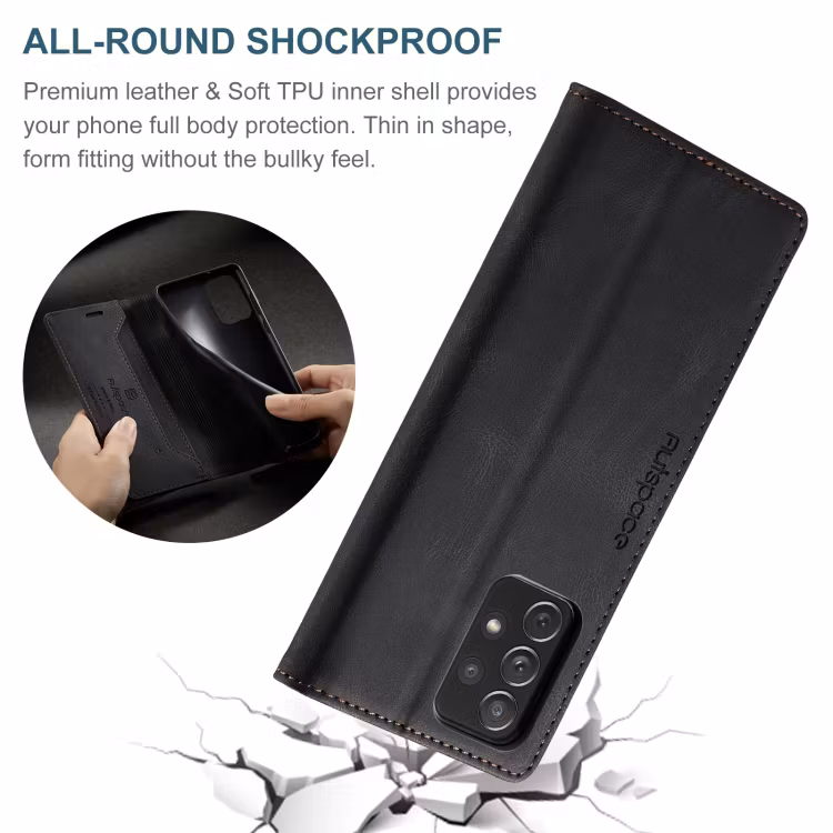 Samsung A53 - Premium Läder Fodral RFID Skyddat Svart