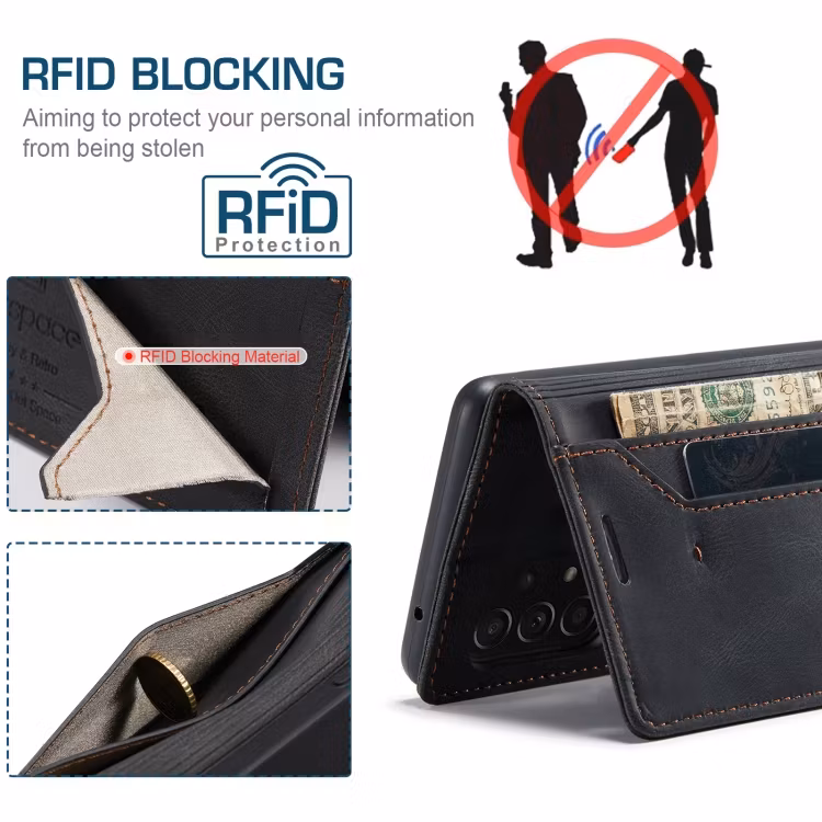 Samsung A53 - Premium Läder Fodral RFID Skyddat Svart