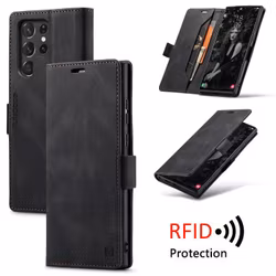 Samsung S22 Ultra - Premium Läder Fodral RFID Skyddat Svart