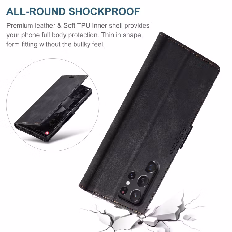 Samsung S22 Ultra - Premium Läder Fodral RFID Skyddat Svart