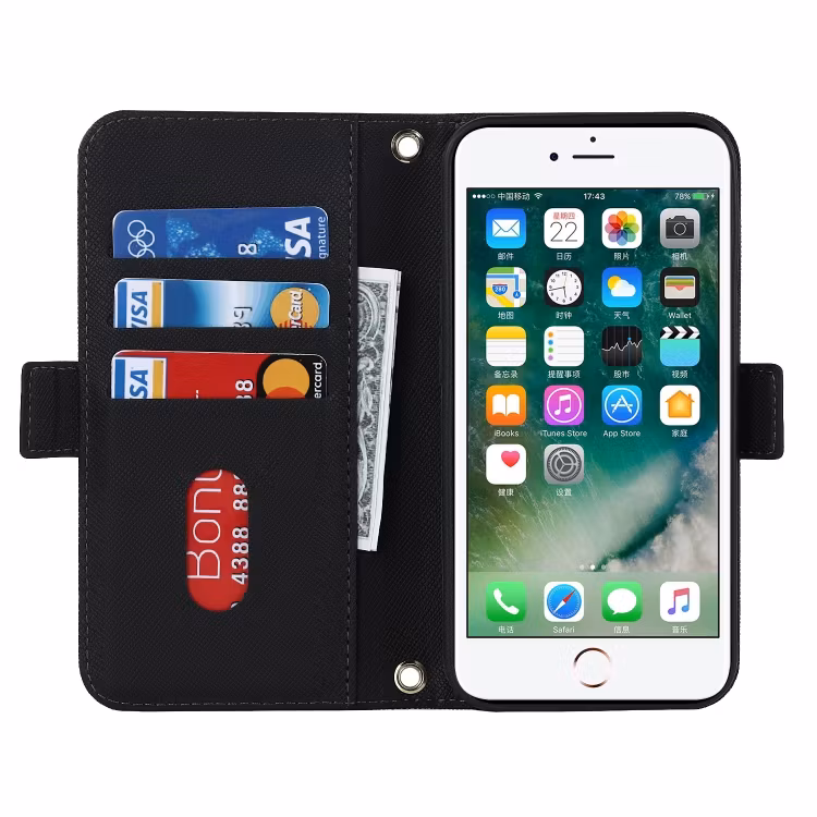 iPhone 7/8/SE - Elegant Plånboksfodral Med Spegel Svart