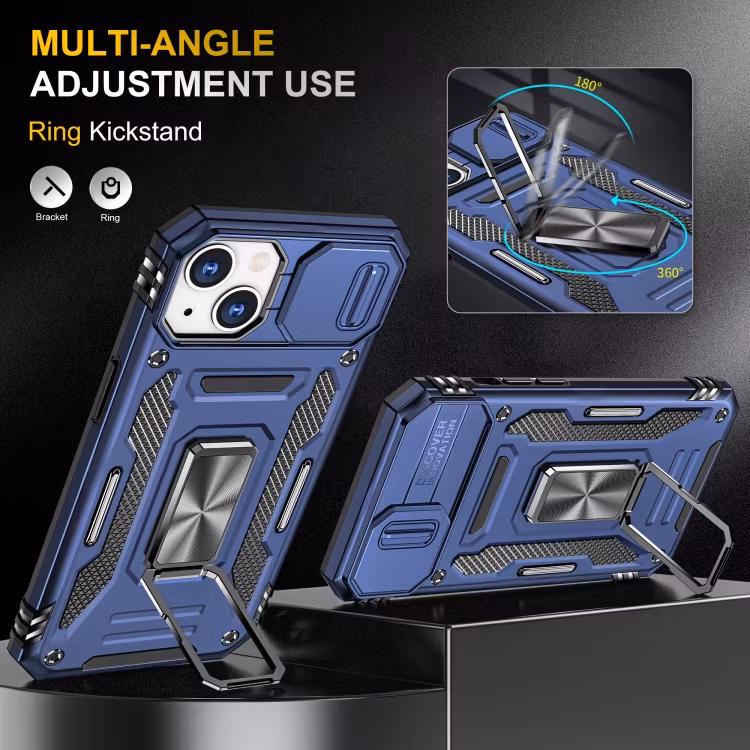 iPhone 14 - Skal Kameraskydd Stöttåligt Hybrid Ringhållare Blå