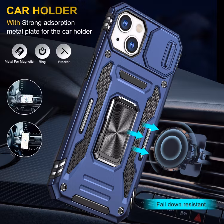 iPhone 14 - Skal Kameraskydd Stöttåligt Hybrid Ringhållare Blå