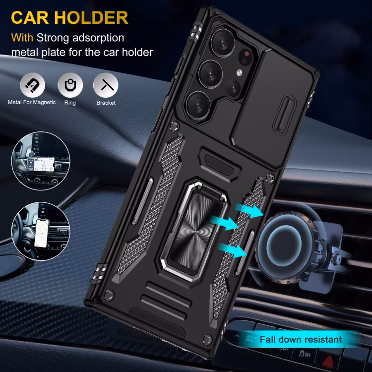 Samsung S24 Ultra - Skal CamShield / Kameraskydd Kickstand Svart