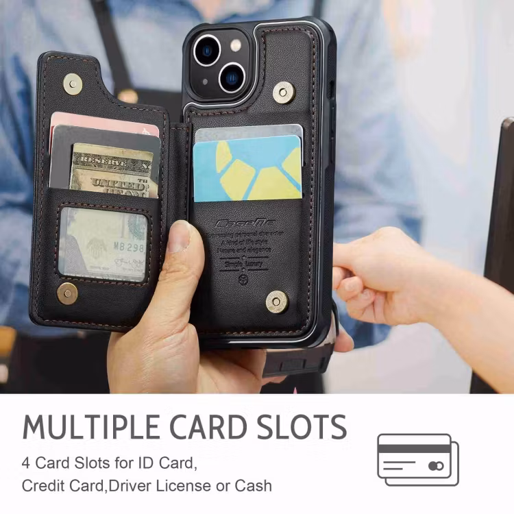 iPhone 14 - Stöttåligt Skal 4-FACK Korthållare Svart