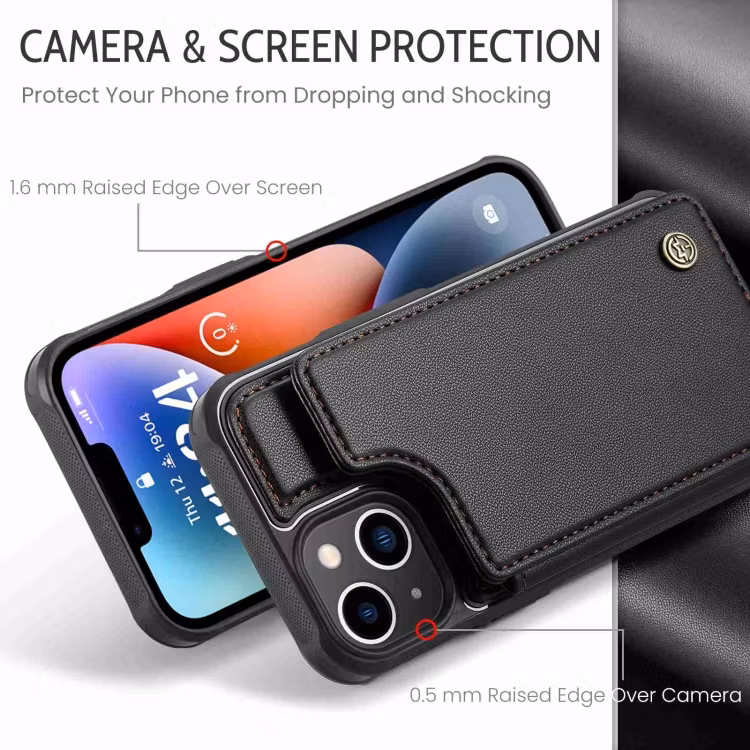 iPhone 14 - Stöttåligt Skal 4-FACK Korthållare Svart