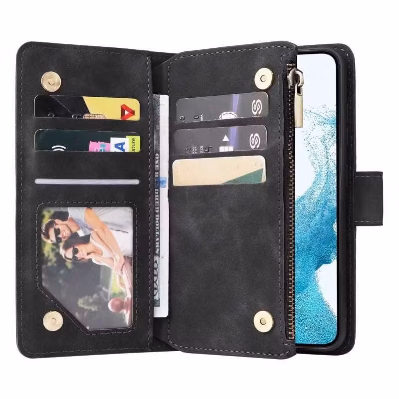 Samsung S24 - Multifunktionellt 8-Fack Plånboksfodral Zipper Svart