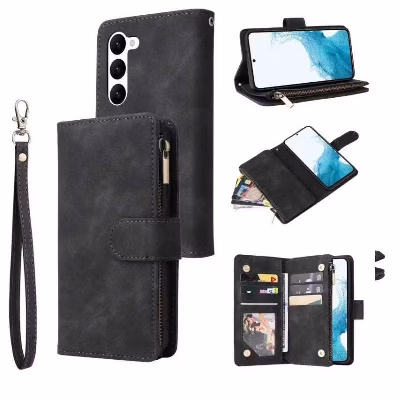 Samsung S24 - Multifunktionellt 8-Fack Plånboksfodral Zipper Svart