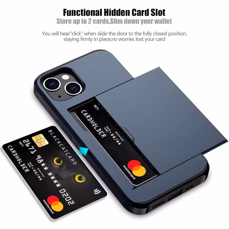 iPhone 14 - Stöttåligt Skal med Kortfack Extra Förstärkt Blå