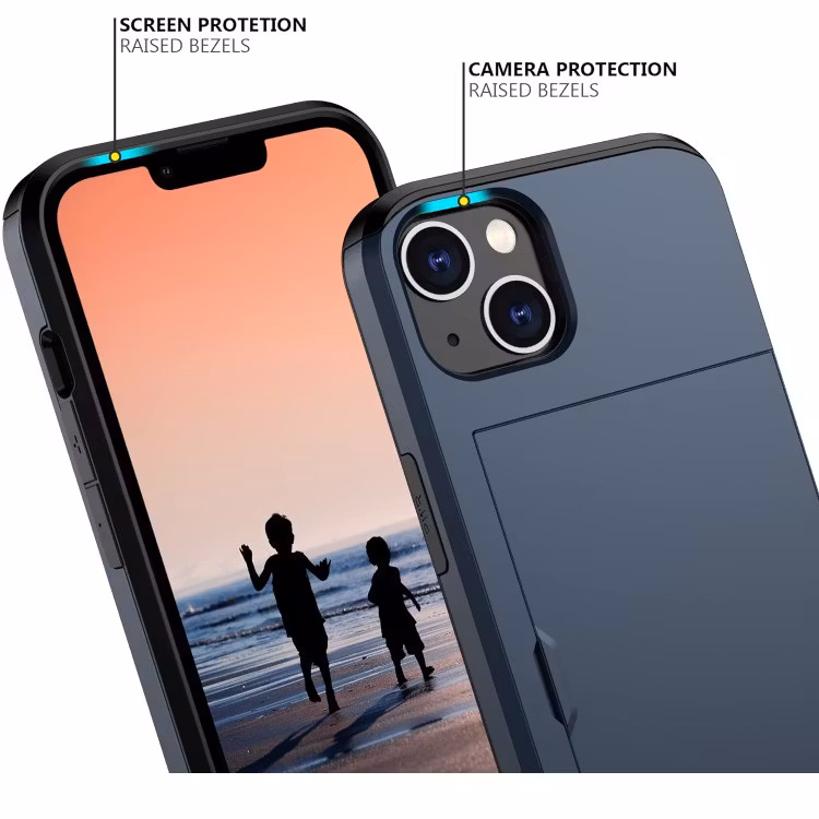 iPhone 14 - Stöttåligt Skal med Kortfack Extra Förstärkt Blå