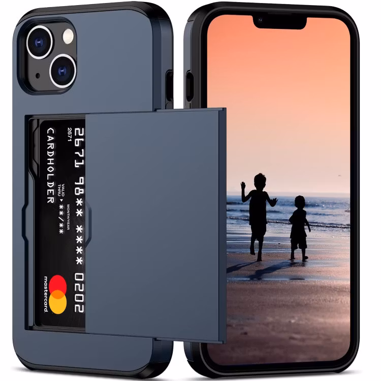 iPhone 14 - Stöttåligt Skal med Kortfack Extra Förstärkt Blå
