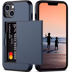 iPhone 14 - Stöttåligt Skal med Kortfack Extra Förstärkt Blå