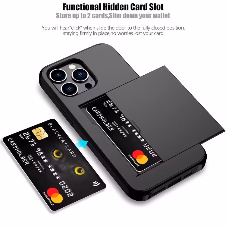 iPhone 12 - Stöttåligt Skal med Kortfack Extra Förstärkt Svart