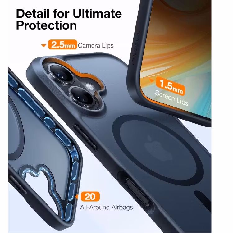 iPhone 16 Plus - Magsafe Skal Frostad Mattsvart Stöttåligt Svart