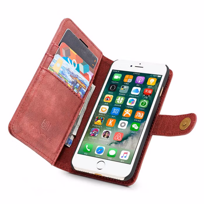 iPhone 7/8/SE - DG.MING 2in1 Magnet 2in1 Läder Fodral Röd