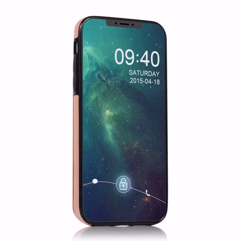 iPhone 11 - Stöttåligt Läder skal med kortfack Nordic® Roséguld