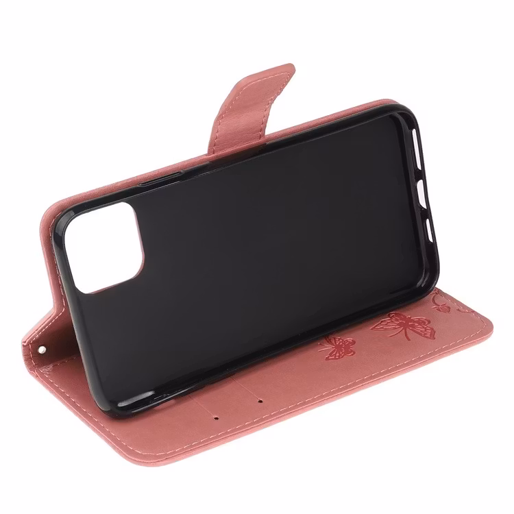 iPhone 12/12 Pro - Läderfodral Mönstrat Fjärilar Rosa