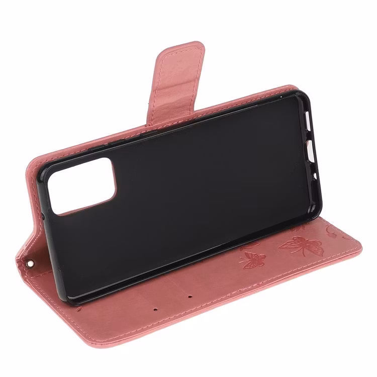 Samsung A52/A52s - Praktiskt Läder Fodral Motiv Fjärilar Rosa