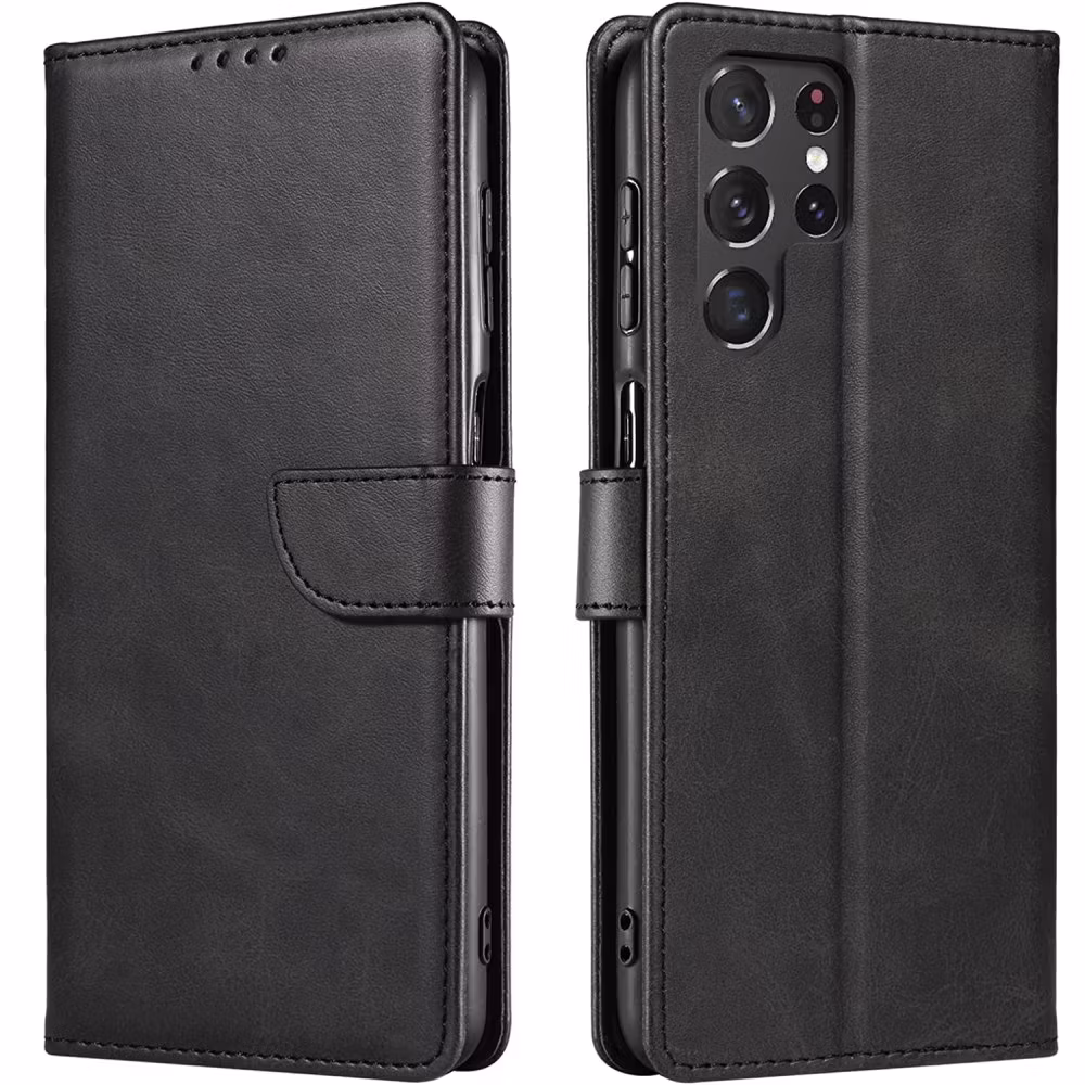 Galaxy S22 Ultra - Klassiskt Läder Fodral Nordic® Svart