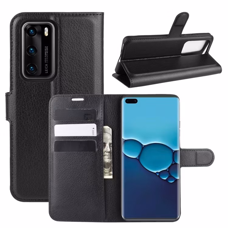 Plånboksfodral Litchi till Huawei P40 Svart