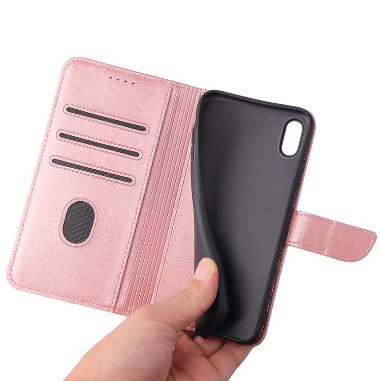 iPhone X/XS - Solid 4-FACK Läderfodral Roséguld