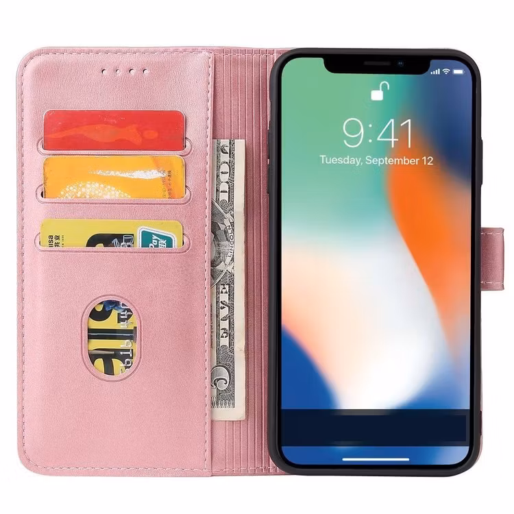 iPhone X/XS - Solid 4-FACK Läderfodral Roséguld