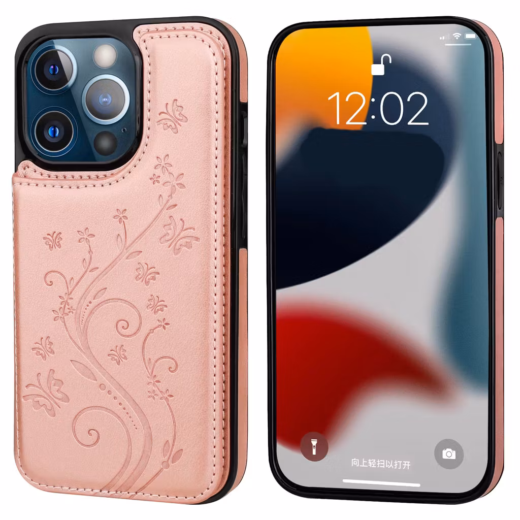 iPhone 13 Pro - Nordic® Stöttåligt Läder skal kortfack Roséguld