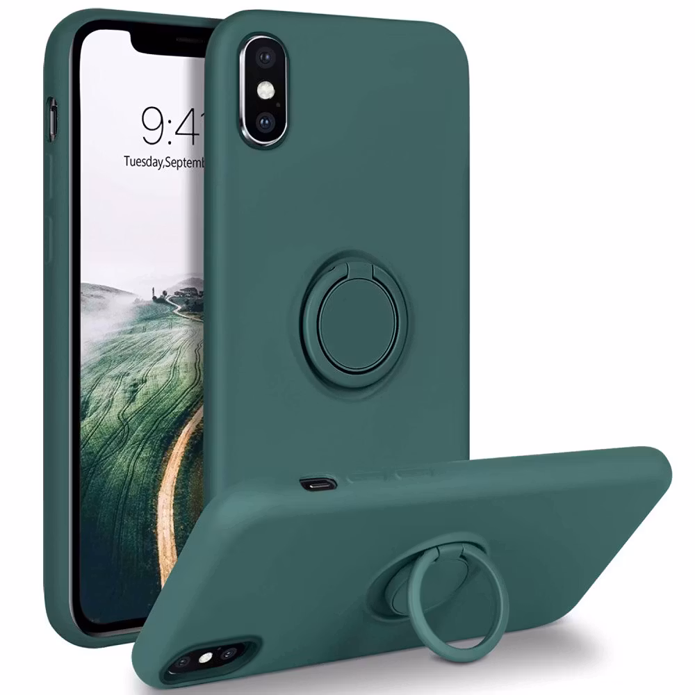 iPhone X/XS - Stöttligt Silikonskal Ringhållare Grön
