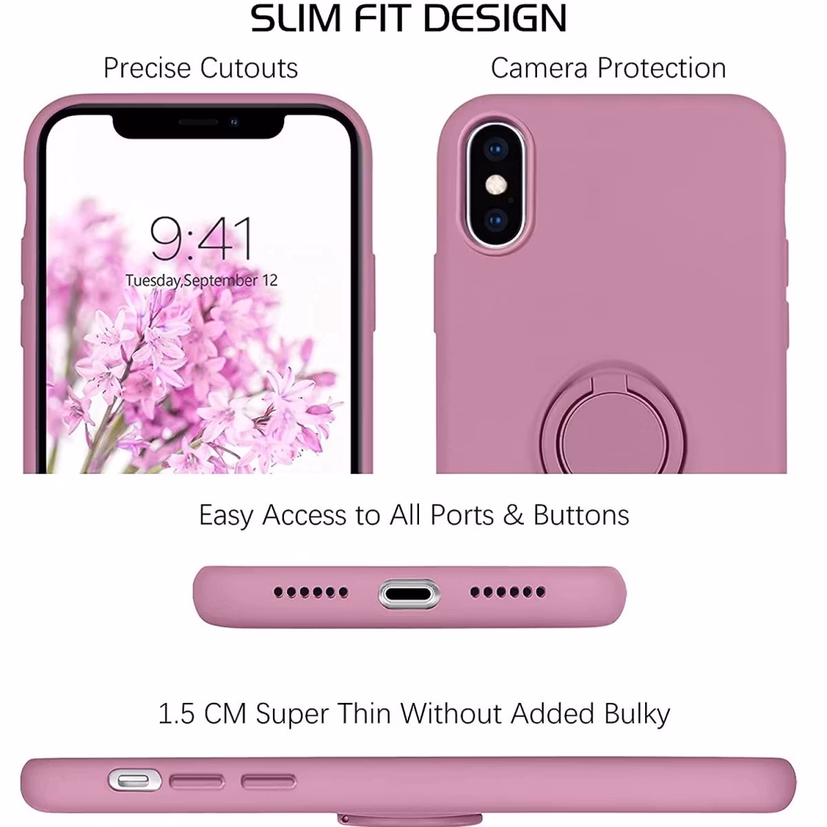 iPhone X/XS - Stöttåligt Skal med Ringhållare Mörk Lila