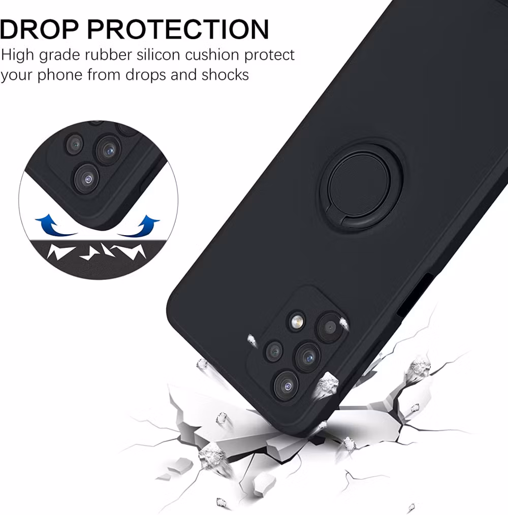 Samsung A52 / A52s - Solid® Silikonskal Ring hållare Svart