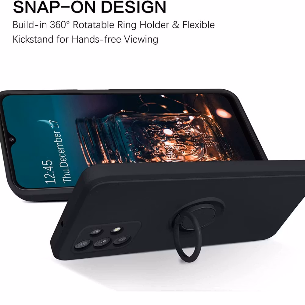 Samsung A52 / A52s - Solid® Silikonskal Ring hållare Svart