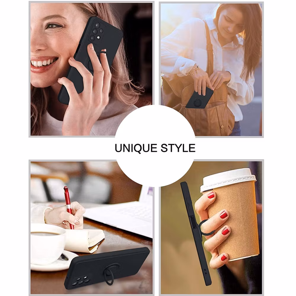 Samsung A52 / A52s - Solid® Silikonskal Ring hållare Svart