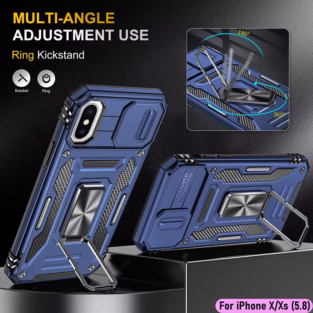iPhone X/XS - Skal Kameraskydd Stöttåligt Hybrid Ringhållare Blå