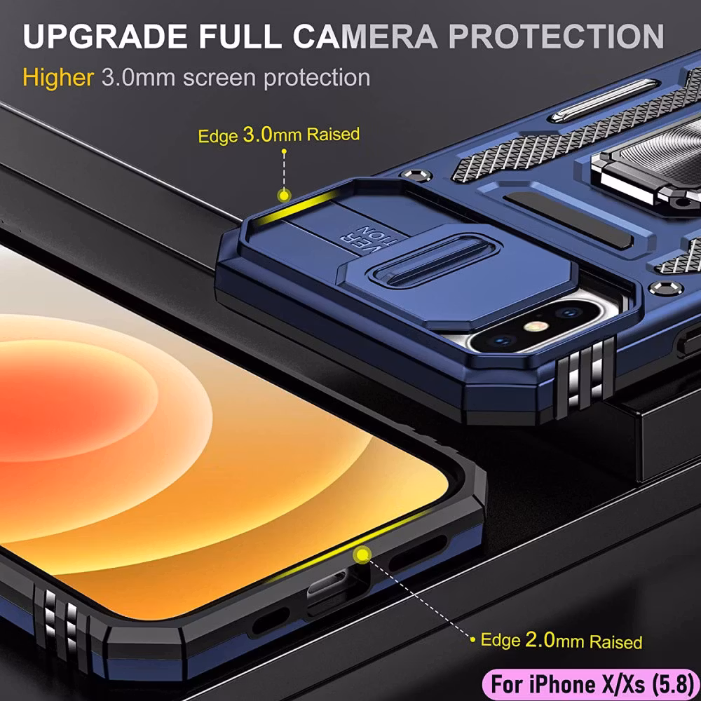 iPhone X/XS - Skal Kameraskydd Stöttåligt Hybrid Ringhållare Blå