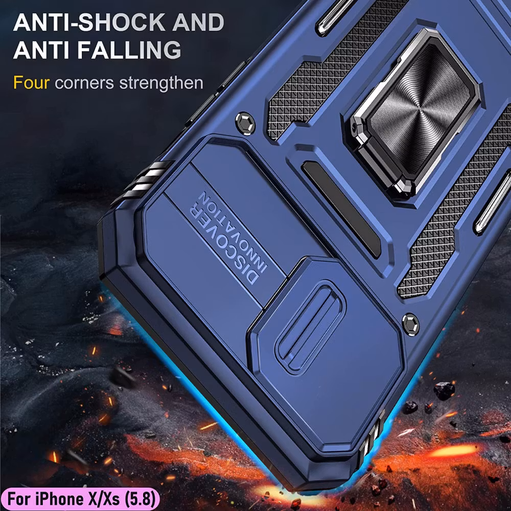 iPhone X/XS - Skal Kameraskydd Stöttåligt Hybrid Ringhållare Blå