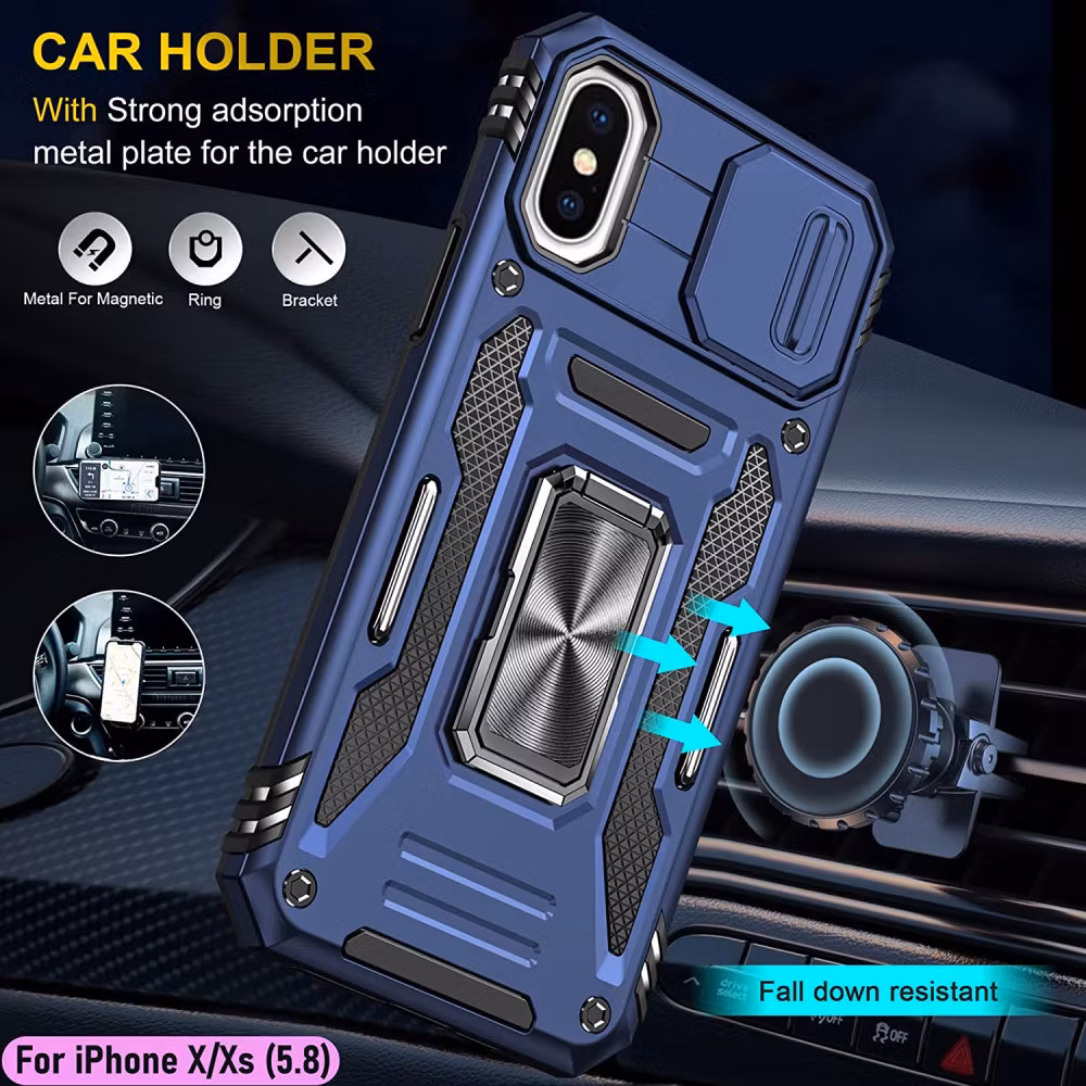 iPhone X/XS - Skal Kameraskydd Stöttåligt Hybrid Ringhållare Blå