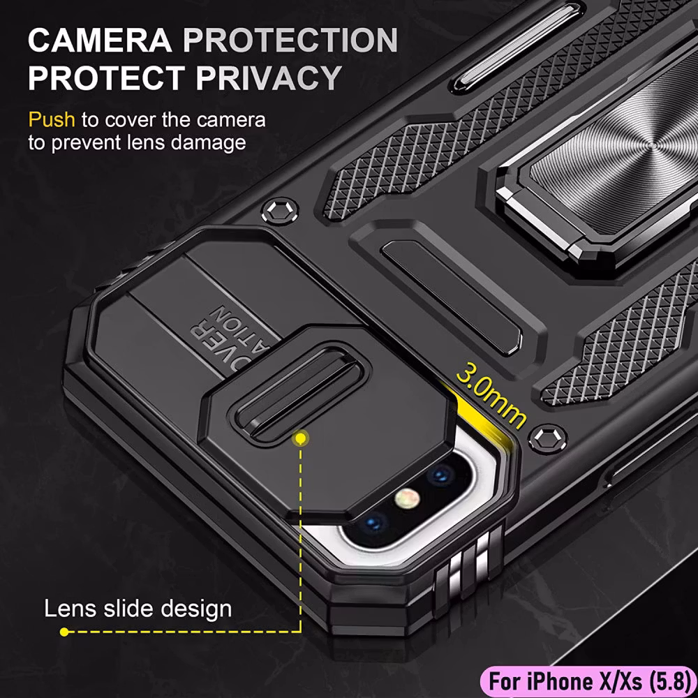 iPhone X/XS - Skal CamShield / Kameraskydd Ringhållare Svart