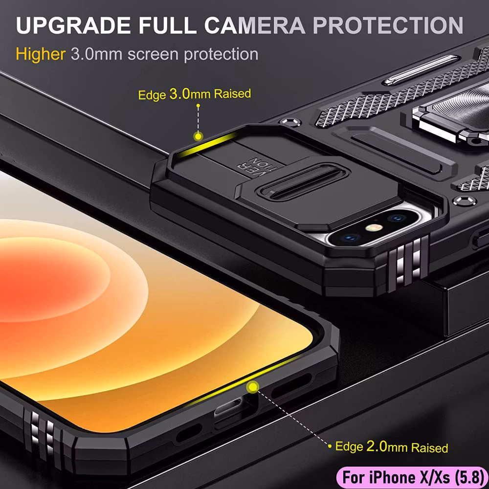 iPhone X/XS - Skal CamShield / Kameraskydd Ringhållare Svart