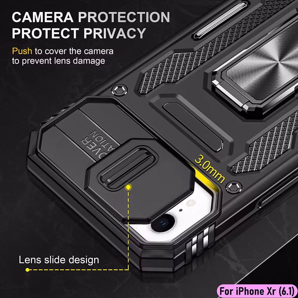 iPhone XR - Skal Kameraskydd Stöttåligt Ringhållare Svart