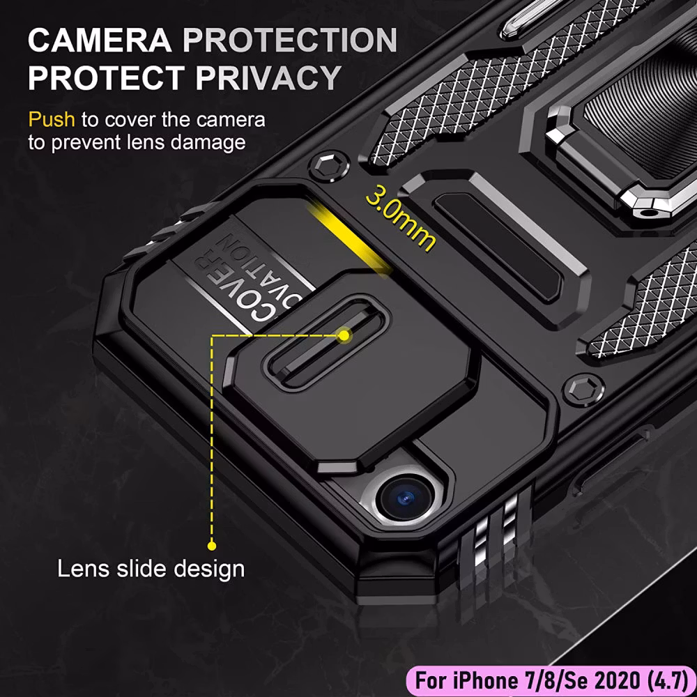 iPhone 7/8/SE - Skal Kameraskydd Stöttåligt Ringhållare Svart