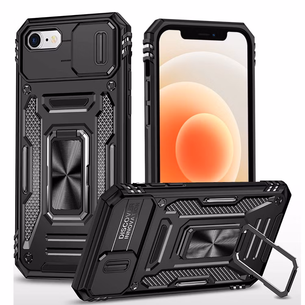 iPhone 7/8/SE - Skal Kameraskydd Stöttåligt Ringhållare Svart