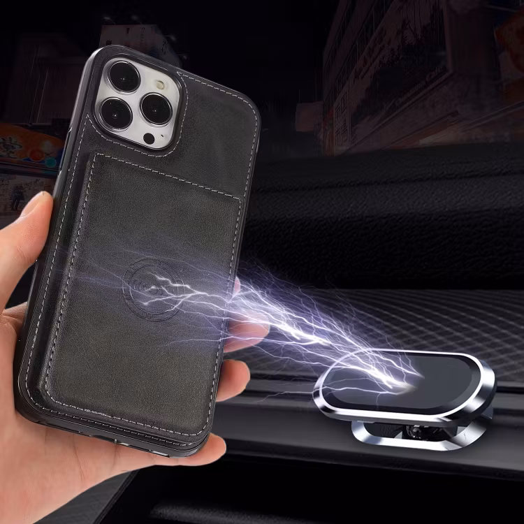 iPhone 14 Pro - Solid® Stöttåligt Läderskal med 3 kortfack Svart