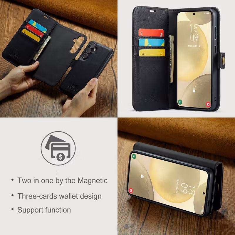 Samsung S24 - DG.MING® 2in1 Magnet Läder Fodral Svart