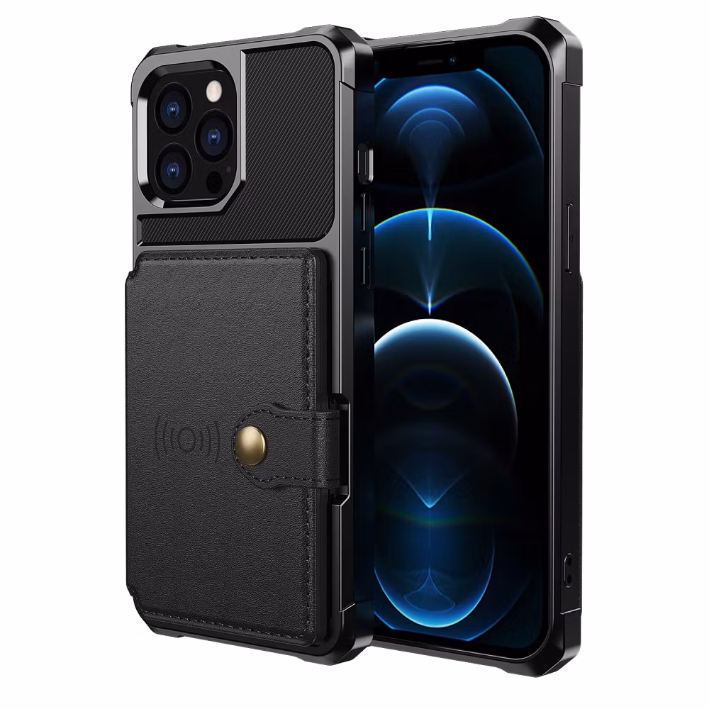 iPhone 13 Pro Max - Stöttåligt Skal 4-FACK Korthållare Svart