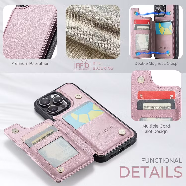 iPhone 13 Pro - Stöttåligt Skal 4-FACK Korthållare Roséguld